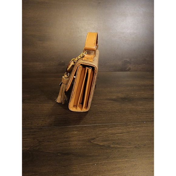 Hazelnut Brown Sunflower Embossed Tooled Artisan LEATHER Crossbody Handbag Purse - Picture 8 of 14